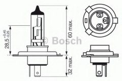 Лампа PLUS 60 H4 12V 60 для RENAULT MEGANE I Coach (DA0/1_) 2.0 16V 2002-2003, код двигателя F4R746, V см3 1998, КВт102, Л.с.139, бензин, Bosch 1987302049